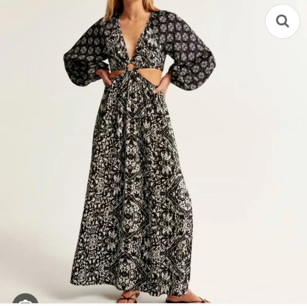 Abercrombie And Fitch Black and White Cutout Tie Back Maxi Medium Dress Long - Picture 3 of 13